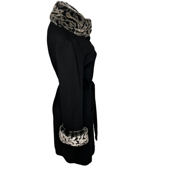 I.N.C. Faux Fur Animal Print Trim Black Button Sweater Coat Women's Size M - Picture 5 of 13